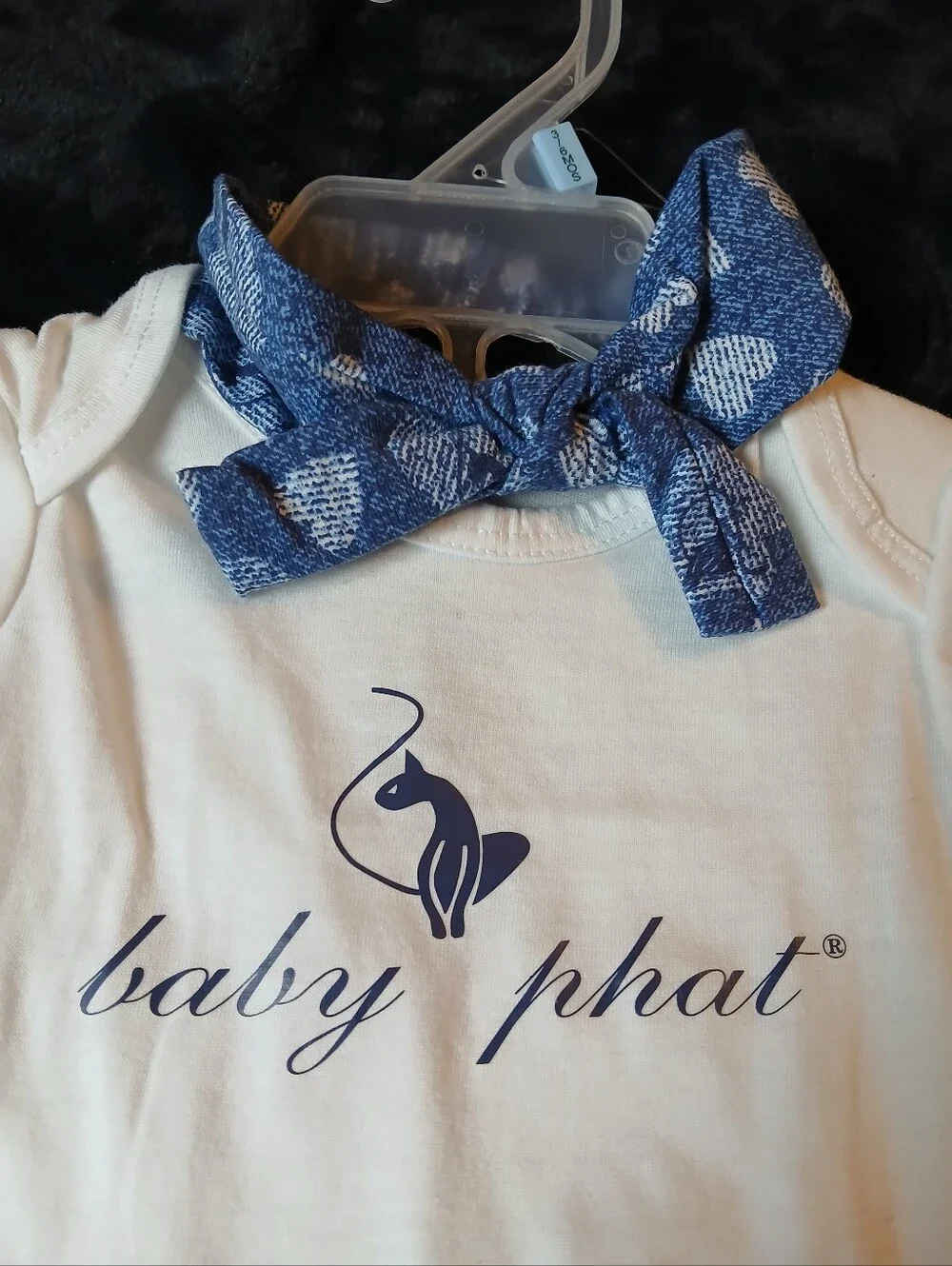 Baby Phat Girls 3PC White Bodysuit Faux Denim Heart Pants & Headband Set 3/6mos